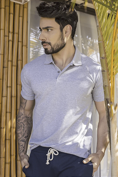 Camisa Polo Cinza Piquet