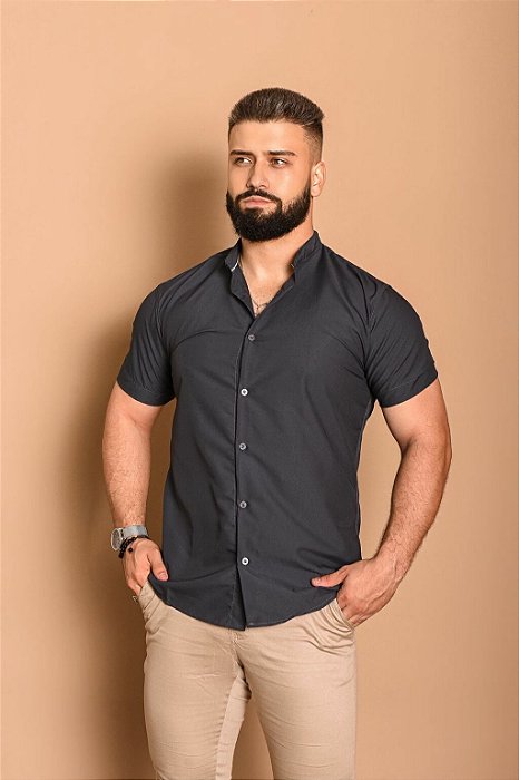 Camisa Gola Padre Chumbo Manga Curta