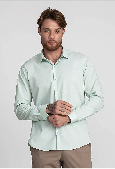 Camisa Verde bebê Manga Longa - Gola Italiana