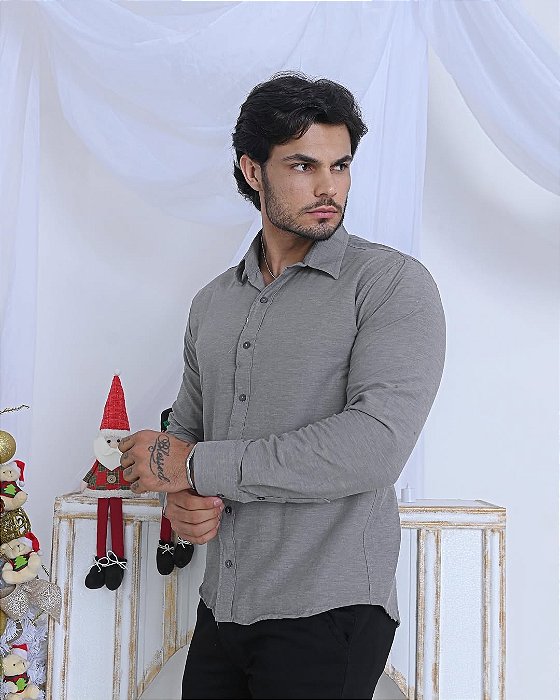 Camisa Cinza Manga Longa Slim - Gola Italiana
