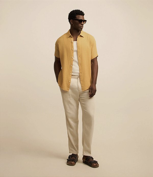 Camisa Amarelo Manga Curta Slim - Gola Italiana