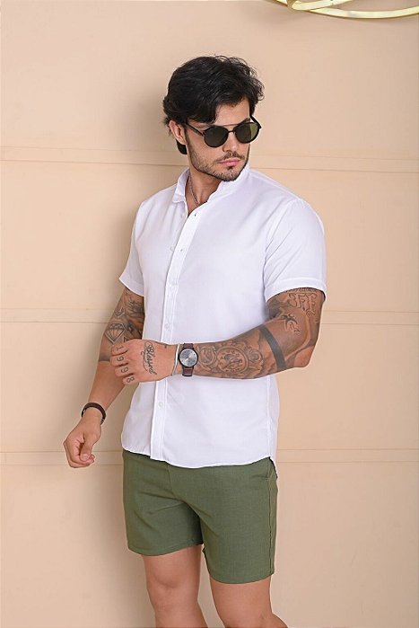 Camisa Branca Gola Padre - Manga Curta