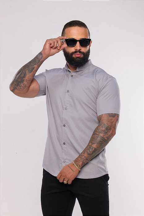 Camisa Cinza Gola Padre - Manga Curta