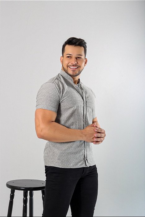 Camisa Prata Gola Padre - Manga Curta