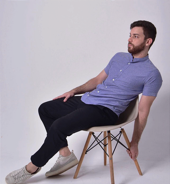 Camisa Azul Royal Gola Padre - Manga Curta