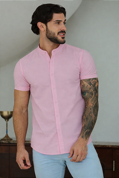 Camisa Rosa Bebê Gola Padre - Manga Curta