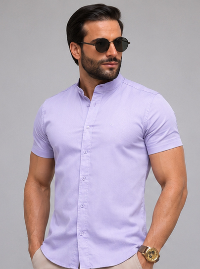 Camisa Lilás Gola Padre - Manga Curta