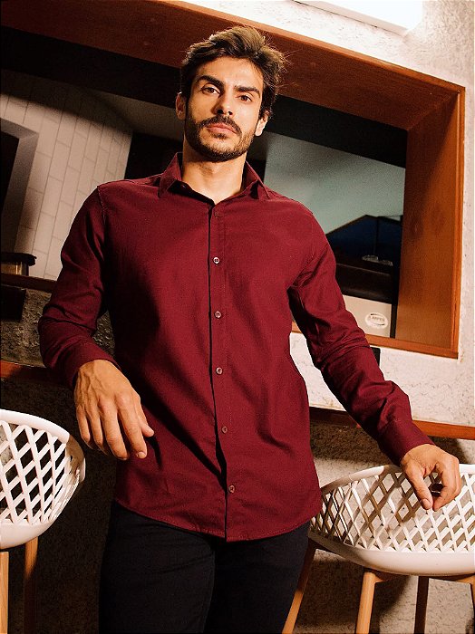 Camisa Marsala Gola Italiana - Manga Longa