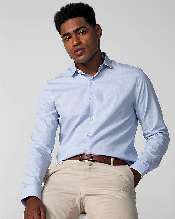 Camisa Azul Bebê Gola Italiana - Manga Longa