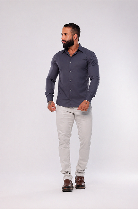 Camisa Chumbo Gola Italiana - Manga Longa
