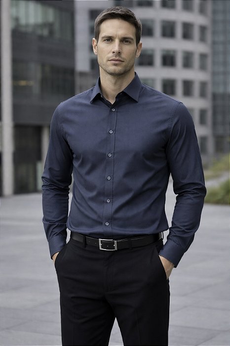Camisa Chumbo Gola Italiana - Manga Longa