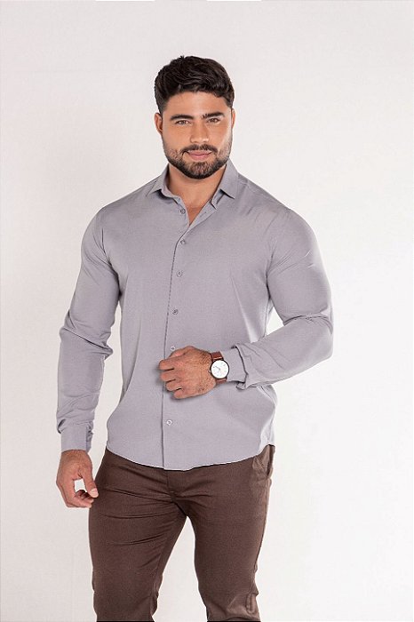 Camisa Prata Gola Italiana - Manga Longa