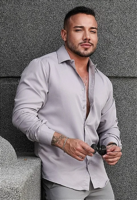 Camisa Prata Gola Italiana - Manga Longa