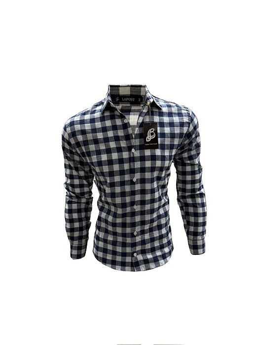 Camisa Xadrez Branca e Azul - Manga Longa