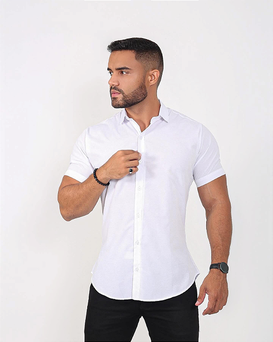 Camisa Branca Gola Italiana - Manga Curta