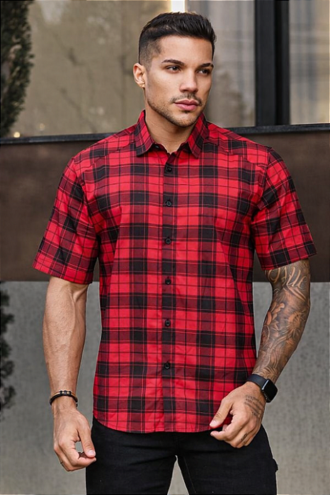 Camisa Xadrez Vermelho Flanela - Manga Curta