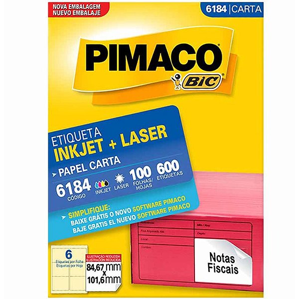 Etiqueta 6184 - tamanho carta 84,67 x 101,6  - com 600 etiquetas / Pimaco
