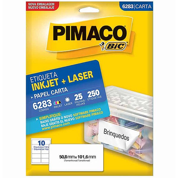 Etiqueta 6283 -  tamanho  50,8 x 101,6mm - Pimaco- com 250 unidades
