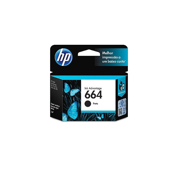Cartucho HP 664 Preto Original (F6V29AB) Para HP Deskjet 2136, 2676, 3776, 5076, 5276 - Embalagem com 01 unidade