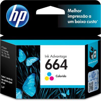Cartucho HP 664 Colorido Original (F6V28AB) Tinta Colorida - Embalagem com 01 unidade