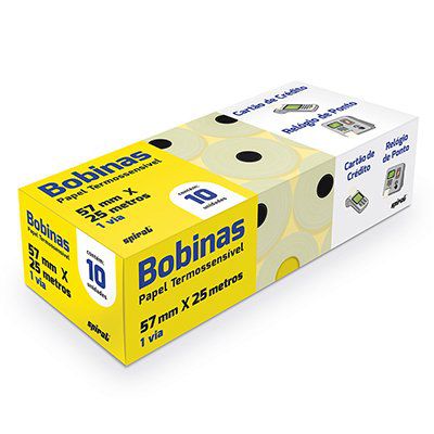 Bobina térmica p/ cartão de crédito/relógio de ponto 57mmx25mt - Spiral - Embalagem com 10 unidades