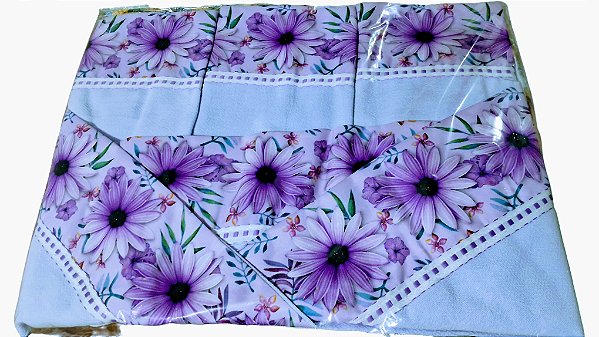 Pano de prato Semaninha, bordado com barrado digital, pacote com 07 unidades