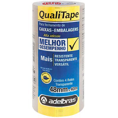 Fita adesiva transparente polipropileno 48mmx40m Qualitape Adelbras PT 04 unidades