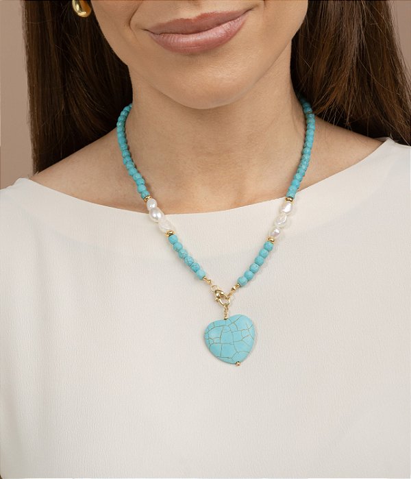 Colar Turquesa banhado a ouro