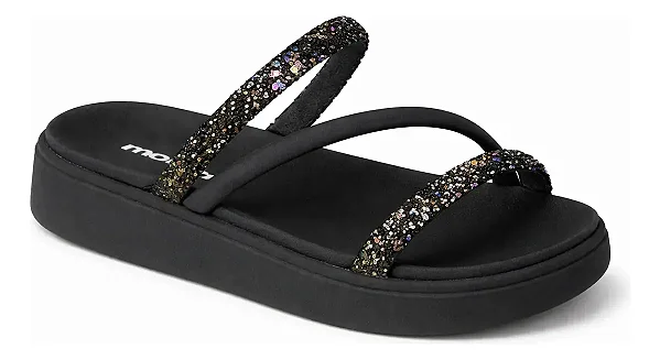 Sandália Papete Moleca Feminina Tiras Strass