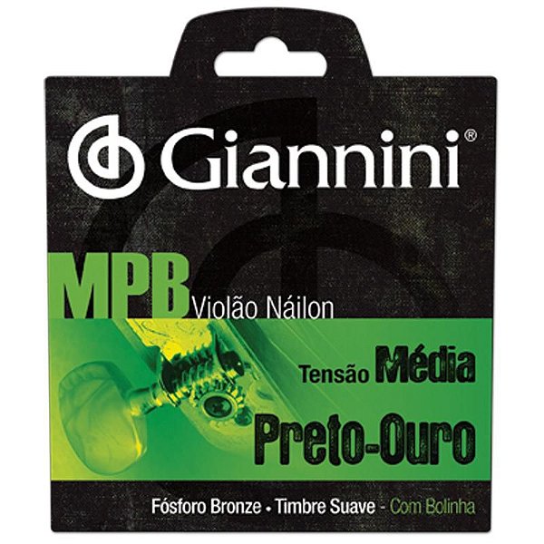 Enc Violão Nylon Tensão Média Série MPB Preto/Ouro Com Bolinha GENWBG - Giannini