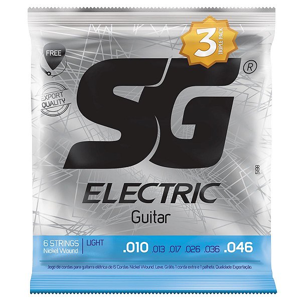 Kit 3 Encordoamentos SG Guitarra 010 - 046 Light Triple Pack #Progressivo