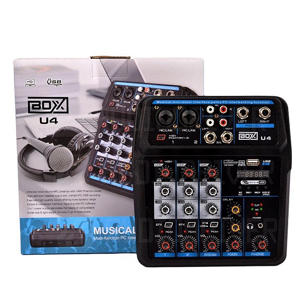 Mixer Mesa de Som 4 Canais com Efeito, Bluetooth e MP3 U4 - Boxx