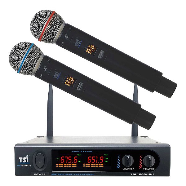 Sistema Sem Fio para Microfone Multicanal UHF TSI BR-1200-UHF com 2 Microfones