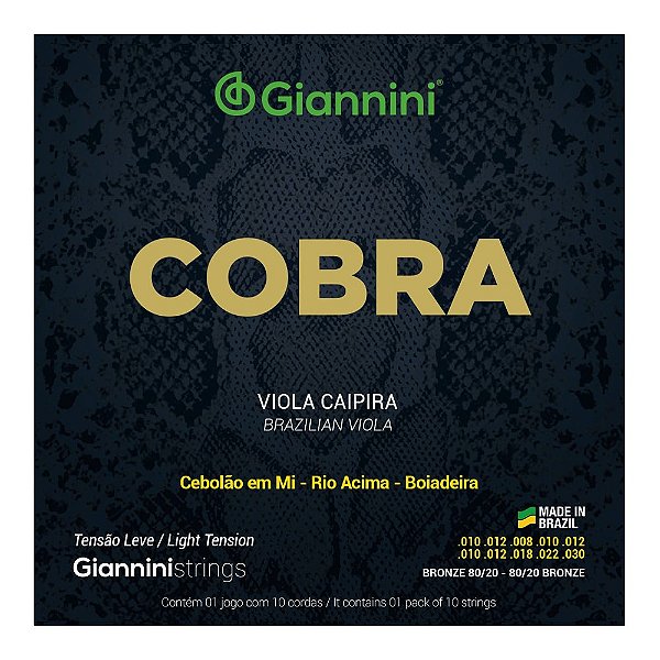 Encordoamento para Viola Caipira Giannini Cobra CV82L Afinação Cebolão (E) Tensão Leve com Bolinha