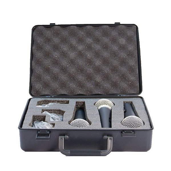 Kit com 3 Microfones Dinâmicos Cardioide LCM1800 C/ Maleta e Cachimbo - Lexsen