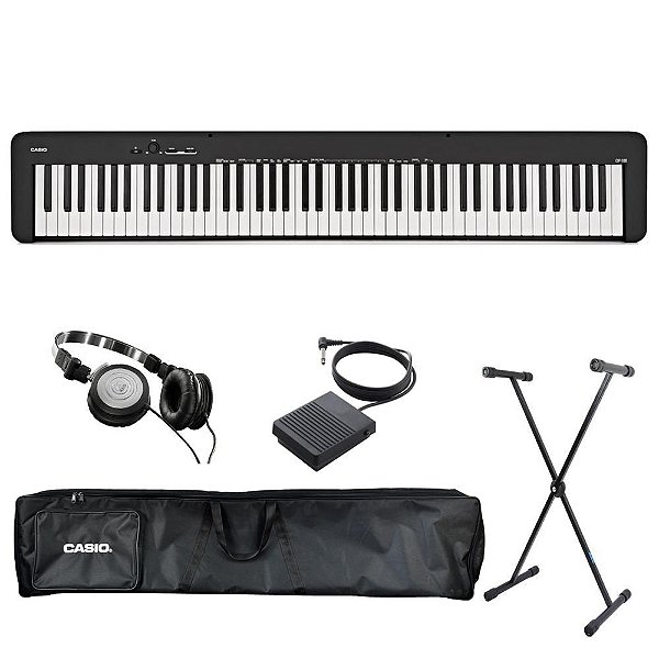 Piano Digital Casio CDP-S100 BK + Capa + Suporte em X + Pedal Sustain + Fone