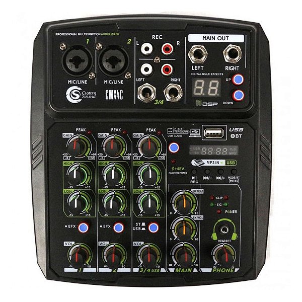 Mixer Mesa de Som 4 Canais USB Bluetooth CMX 4C Preto - Custom Sound