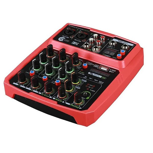 Mixer Mesa de Som 4 Canais USB Bluetooth CMX 4C Vermelho - Custom Sound