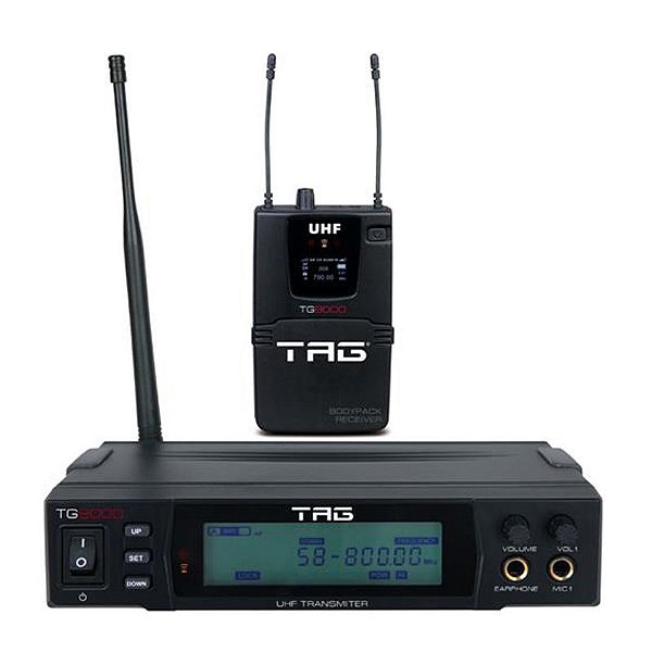 Monitor sem fio TG-9000 c/ freq variavel digital UHF c/ receptor bodypack true - Tag Sound