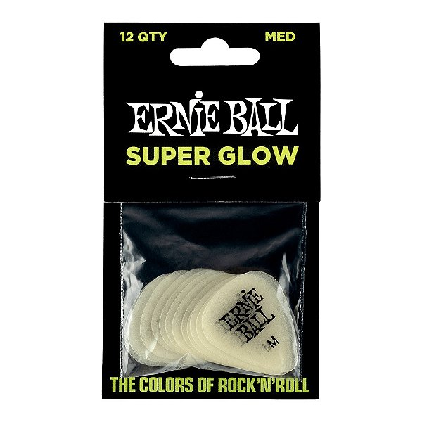 Kit 12 Palhetas Médias para Guitarra Ernie Ball Super Glow