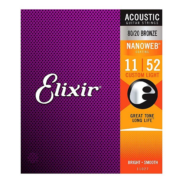 Encordoamento Elixir para Violão Aço 011 - 052 Nanoweb Custom Light 80/20 #Progressivo