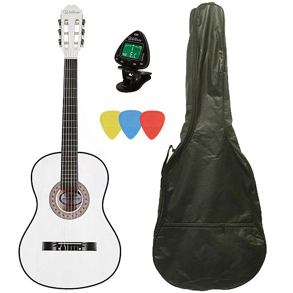 KIT Violão Acustico Nylon PP-1 WH Waldman + Capa + Afinador + 3 Palhetas