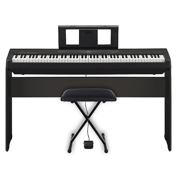 Kit Piano Digital Yamaha P-45B com Estante e Banco