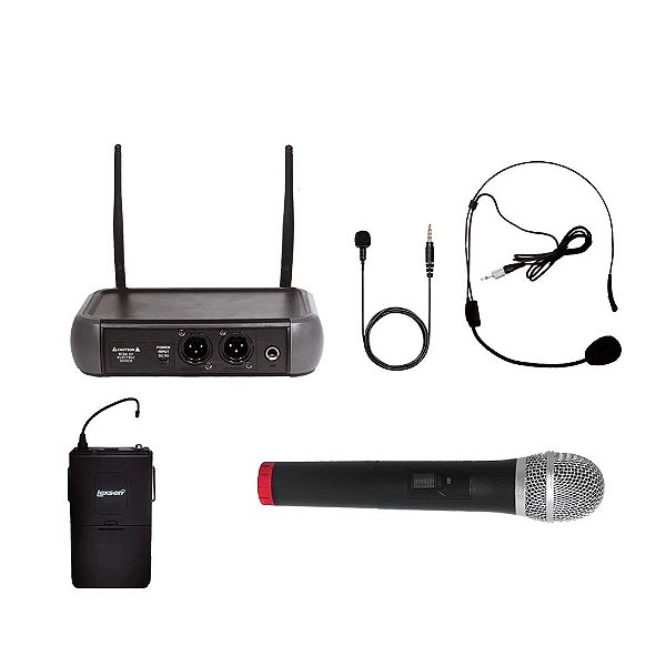 Microfone Sem Fio Duplo Lexsen LM-258U-KIT UHF Bastão Lapela e Headset