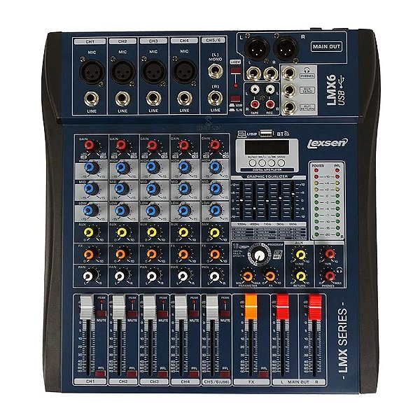 Mixer Mesa de Som 6 Canais com USB Lexsen LMX6USB