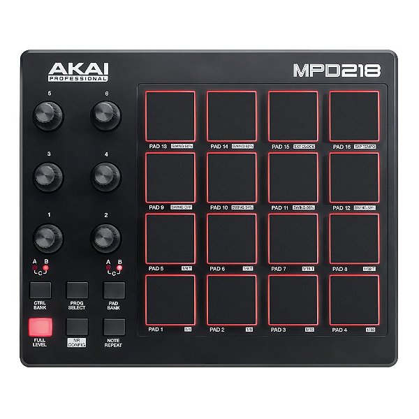 Controladora MIDI para Bateria Eletrônica Akai MPD218 com 16 Pads