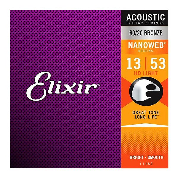 Encordoamento Elixir para Violão Aço 013 - 053 Nanoweb 80/20 Bronze Light #Progressivo