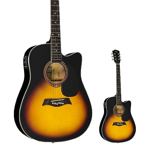 Violão Elétrico Aço Folk Cutaway Michael VMF361 SM Sunburst Mate Fosco