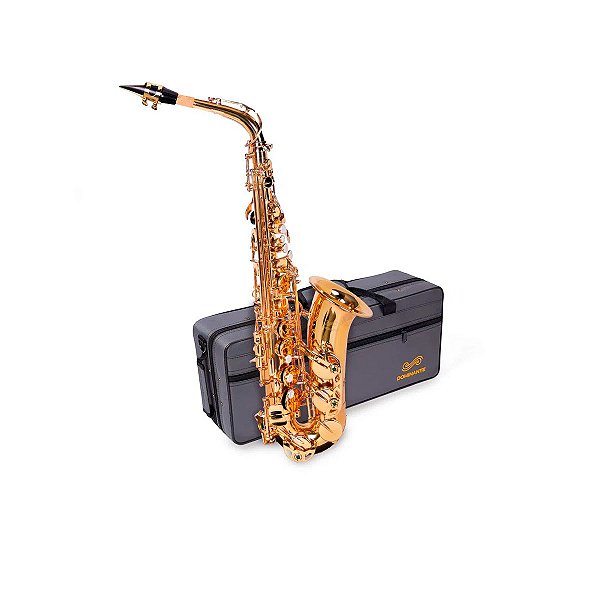 Saxofone sax Tenor Bb laqueado Dourado c/ case Dominante 16461 na  Americanas Empresas