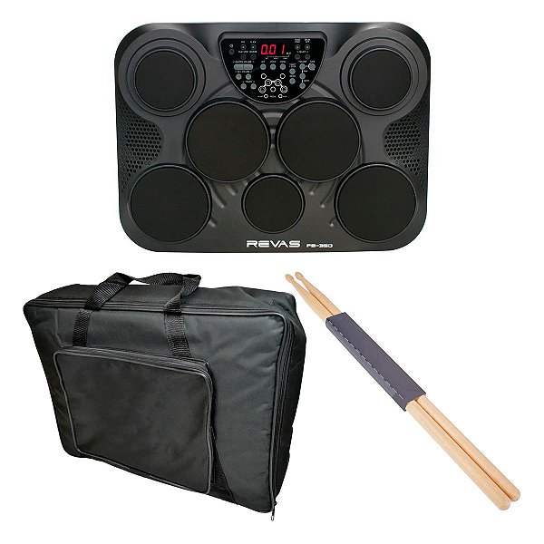 Kit Bateria Eletrônica Revas PB-350 + Capa Simples + Par de Baquetas Extra